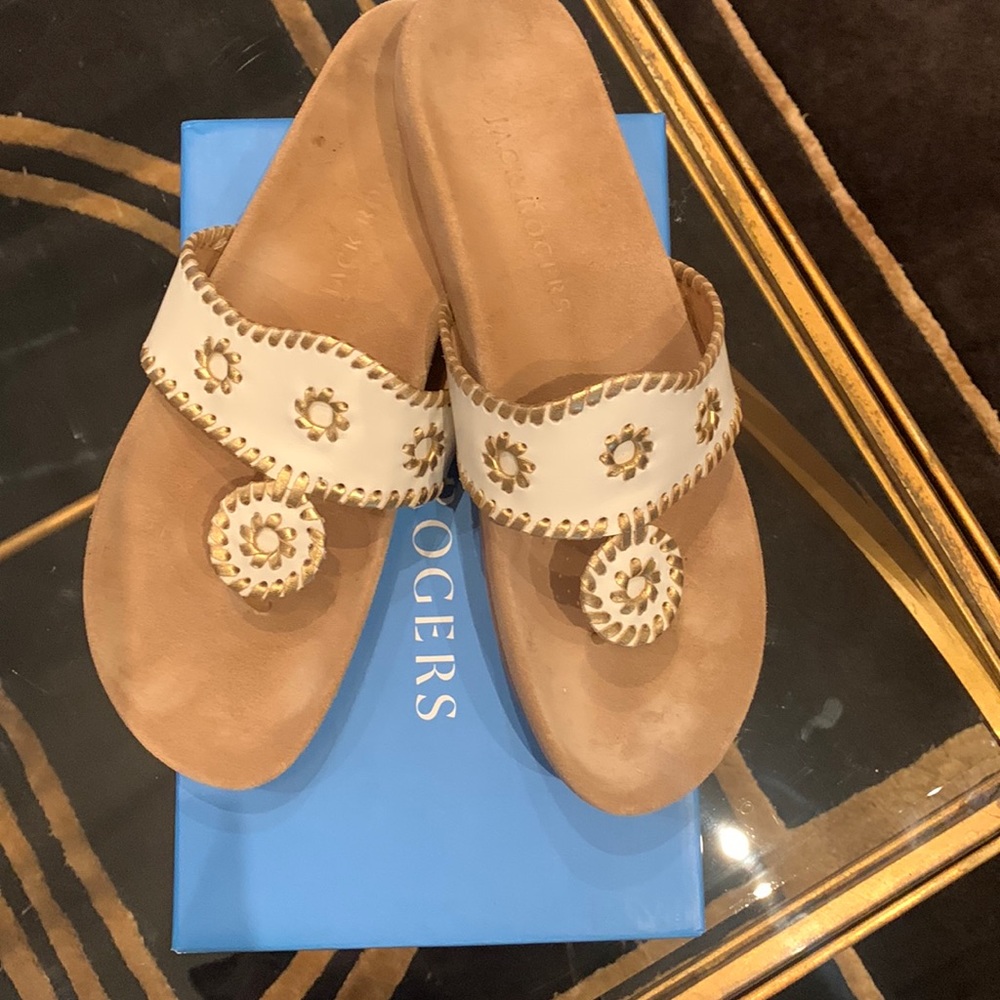Jack Rogers white/gold Comfort Sandals (sole similar to Birkenstock) size 11.